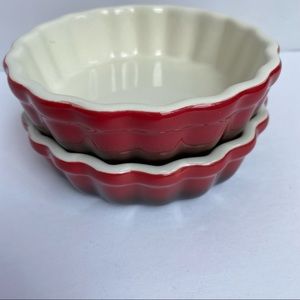 Red ramekins 2 ROCQ ceramic wavy crème brûlée baking dish custard tart pie 5”